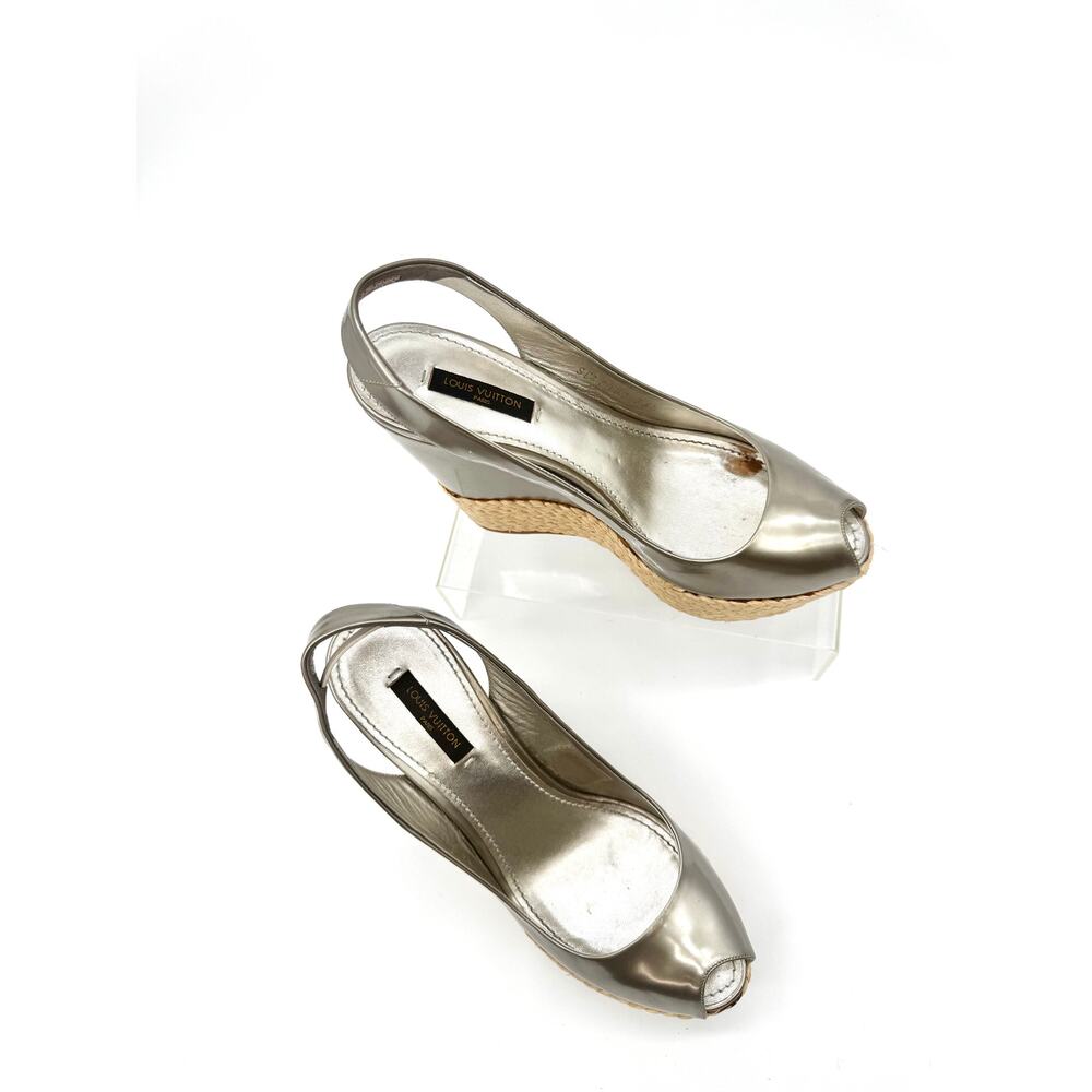 Louis Vuitton Lagoon Metallic Gold Patent Slingback Espadrille Wedges EU 36.5 - Picture 4 of 9